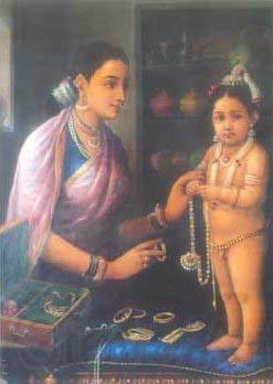 Raja Ravi Varma Yashoda decorating Krishna Norge oil painting art